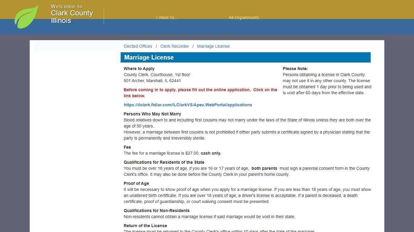 The Official Website of Clark County, IL - Marriage License